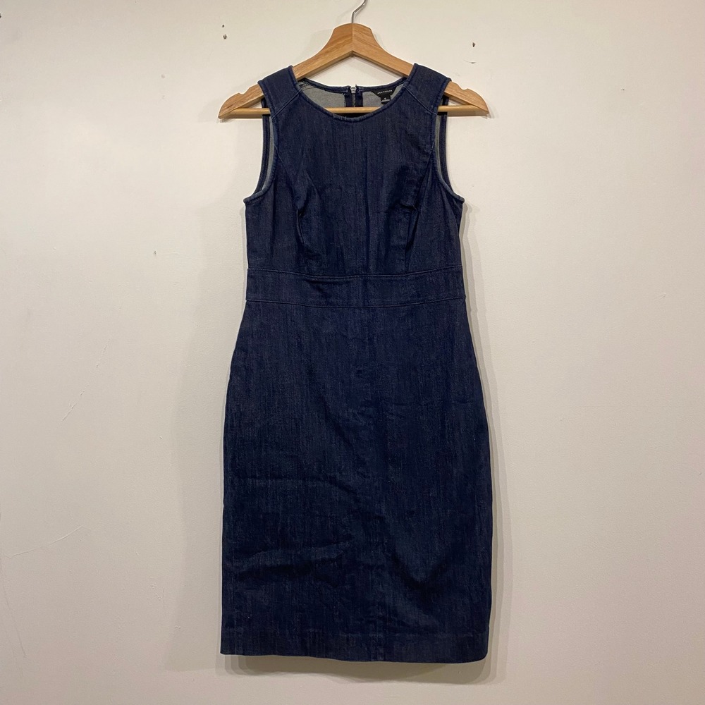 Ann Taylor Dark Wash Denim Sleeveless Western Indie Sheath Dress Indigo Blue 0